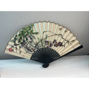 Vintage People’s Republic Of China Women's Multicolor Painted Folding Hand Fan